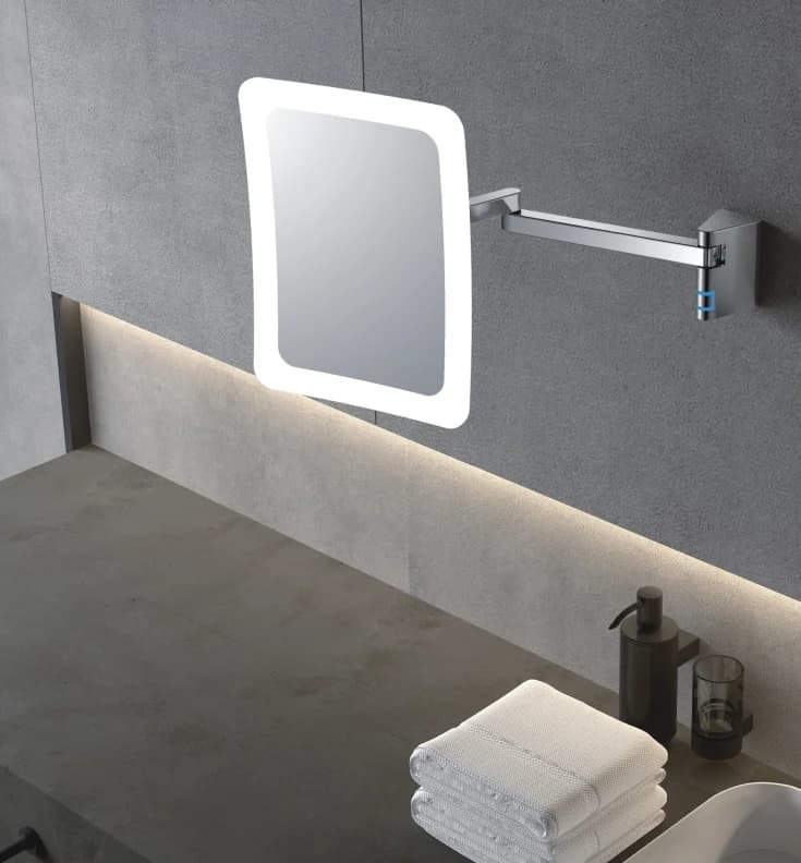 Specchio da bagno quadrato cromato per hotel da parete Specchio per trucco con ingrandimento 5x Luce a led