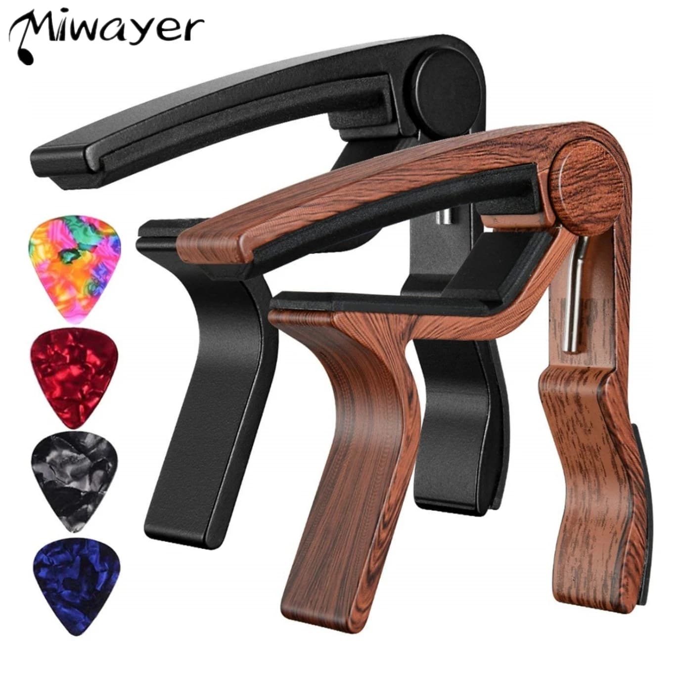 Capotasto per chitarra Miwayer per chitarre acustiche ed elettriche in acciaio a 6 corde con 4 plettri gratuiti