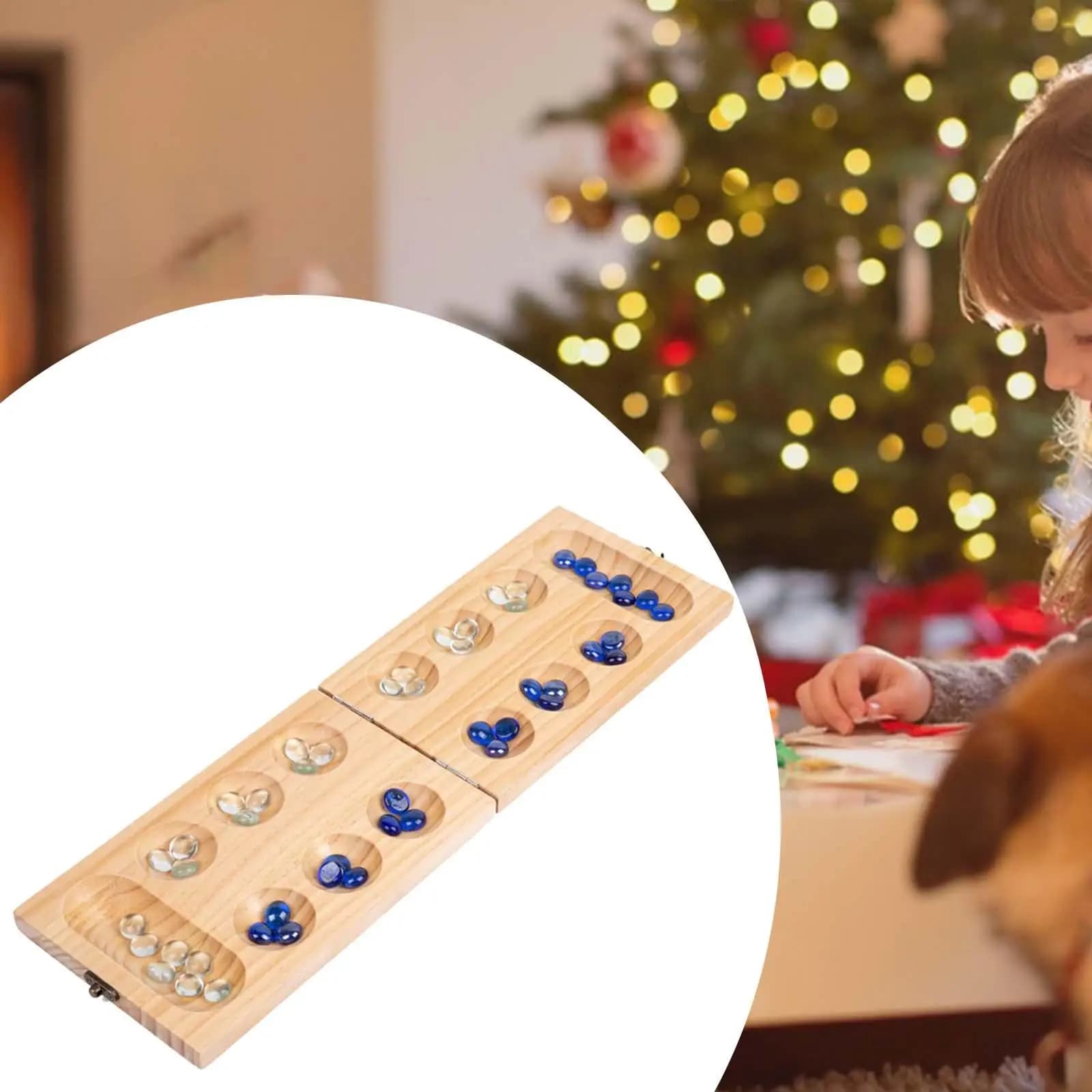 Gioco da tavolo Woodmancala Gioco di strategia portatile classico Gioco da tavolo Gioco per famiglie