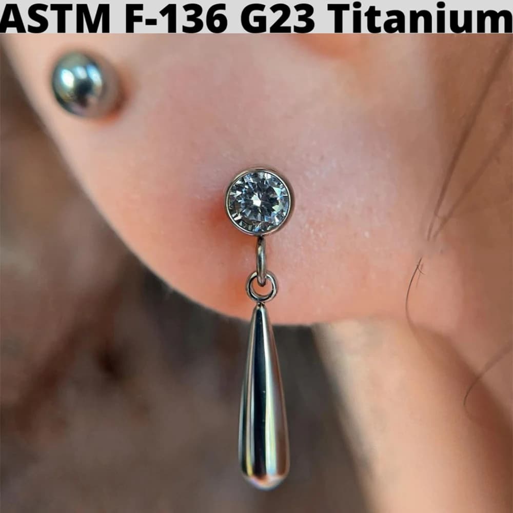 1 pz ASTM Titanium CZ Top Labret con pendente a goccia a pendolo a goccia filettatura interna Labret Helix Piercing alla cartilagine