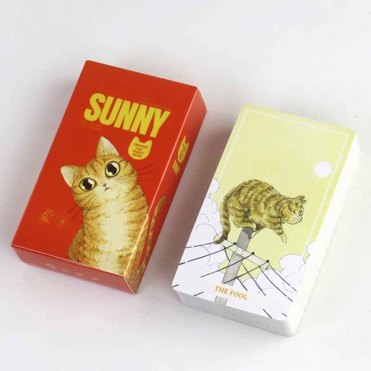 Tarocchi gatto arancione soleggiato da 10,3 * 6 cm - Mazzo di tarocchi gattino cartone animato stravagante per principianti 78 carte dei tarocchi