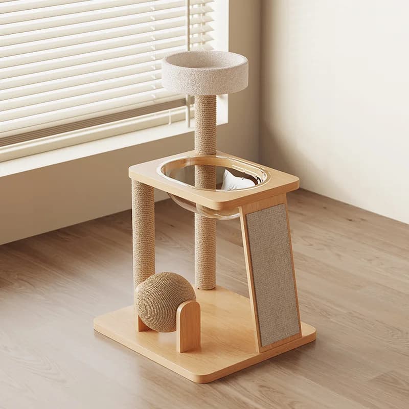 Torre moderna di lusso per albero e raschietto per gatti con nido in legno per animali domestici, torre da arrampicata per gatti in peluche, raschietto in sisal