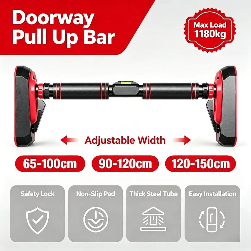 No Drill Door Mount Pull Up Bar Sliding Design Adjustable Width Indoor Home Fitness Chin Up Bar for Exercise Strength Training