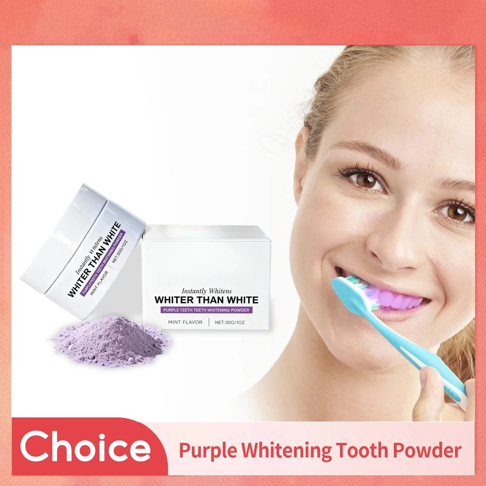 Purple Teeth Whitening Powder Remove Yellow Teeth Spots Scratch for Dental Fresh Food Powder for Hyapatite Tooth Cleaning