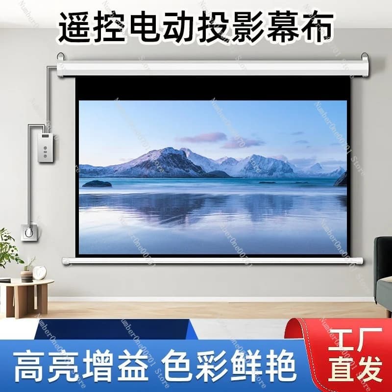 Electric Projector Screen Remote Auto Roll Up HD Wall Mount Screen 72-150 Inch Home Theater Projection Display