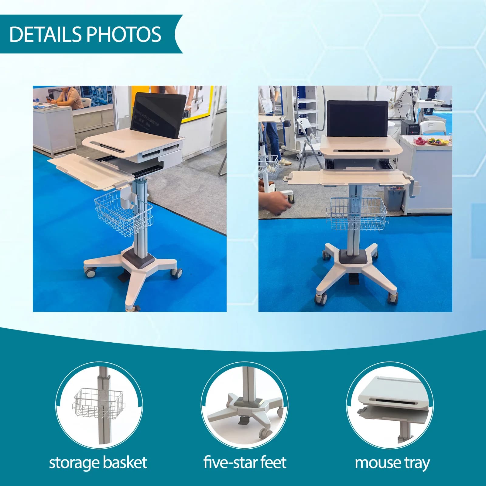 NBR-CT-18A Medical Cart, Height Adjustable Laptop Stand, Ergonomically Designed Hospital Nursing Station Multifunctional Cart