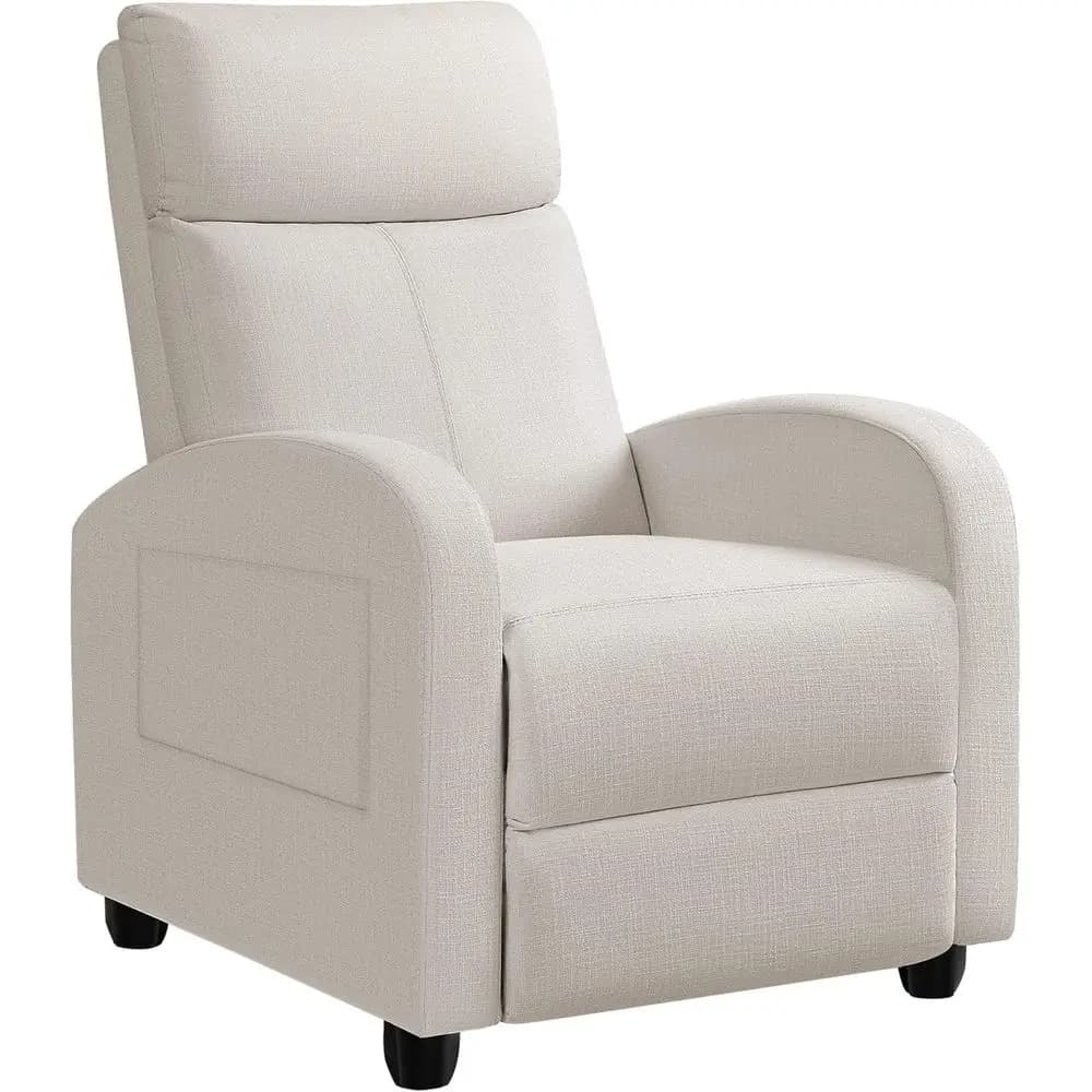 Poltrona reclinabile singola regolabile con cuscino spesso per home theater, mobile da soggiorno in tessuto beige
