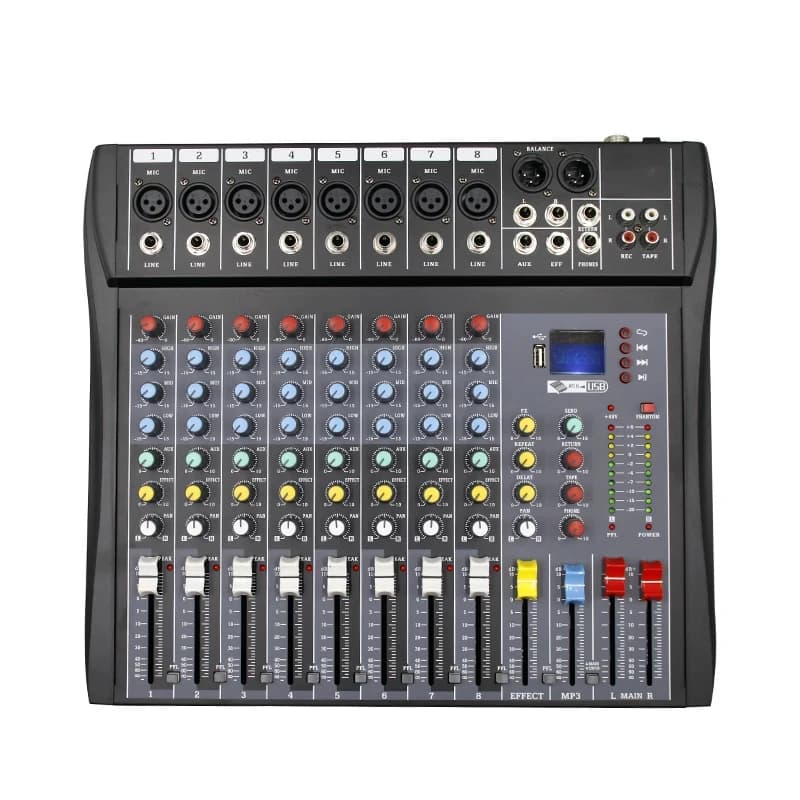 8 Channel Audio Mixer 48V Phantom Power USB Bluetooth 16 DSP Effects for DJ Studio Karaoke Live Streaming New