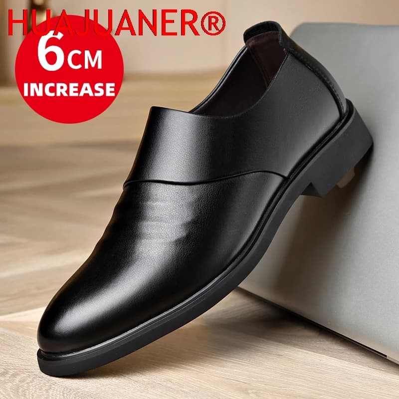 Nuove Scarpe Eleganti da Uomo in Vera Pelle con Rialzo Interno da 6 cm, Scarpe Formali da Lavoro in Pelle, Scarpe Casual Britanniche da Cerimonia