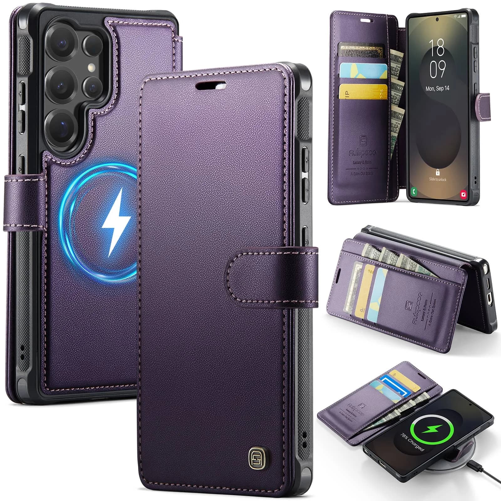 Custodia a Portafoglio per Samsung Galaxy S26 S25 S24 Ultra S25 Edge, Compatibile con Chiusura Magnetica, in Pelle PU, con Blocco RFID e Porta Carte