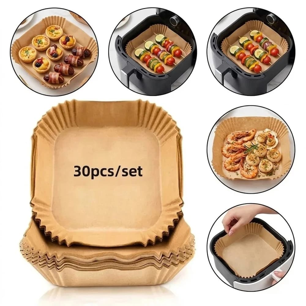 50 Pieces Paper sheets Disposable for Air Fryer, Anti-Agents, Oil and Water Resistant, Heat Resistant Oven Paper, Airfryer Accessories