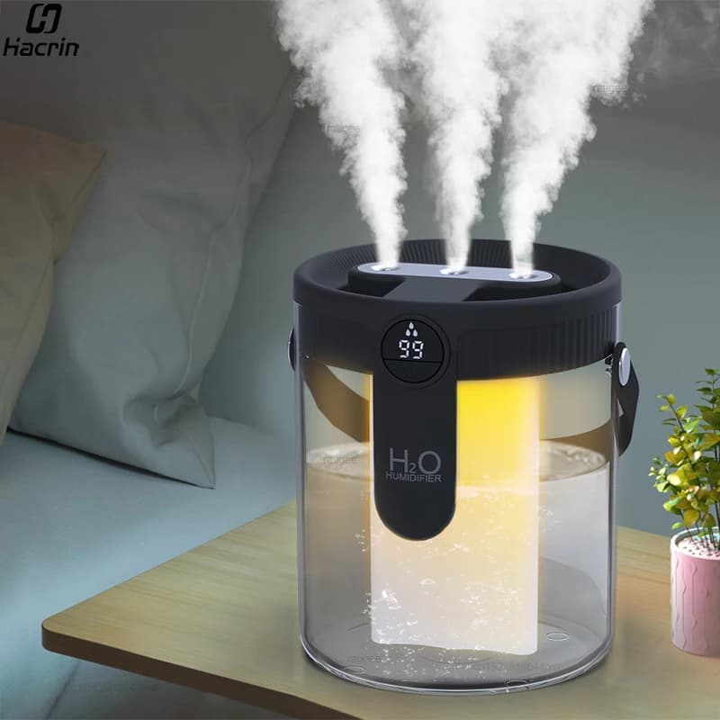 Umidificatore d'aria Umidificatore di grande capacità da 1500 ml Diffusore umidificatore da tavolo a triplo spruzzo ricaricabile USB per la casa con luce notturna