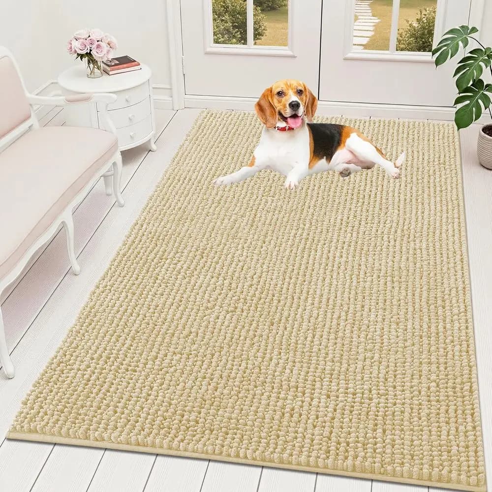 Dog Door Mat or Muddy Paws 59x35, Ultra Absorbent Chenille Mud Doormat, Non-Slip Washable and Dirt Trapping Doormat or Indoor En