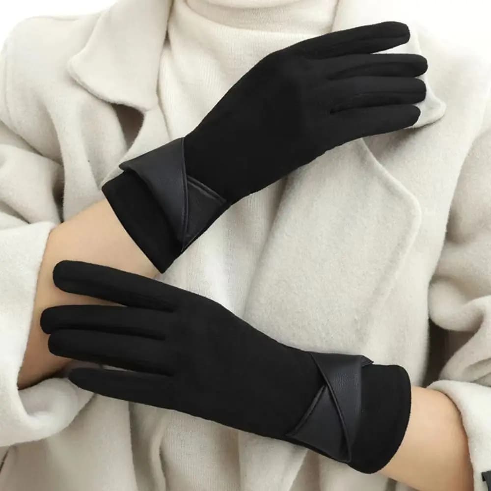 Guanti invernali in velluto scamosciato carino Guanti spessi in pelle PU antivento Touch Screen Guanti da ciclismo da donna in tinta unita Autunno