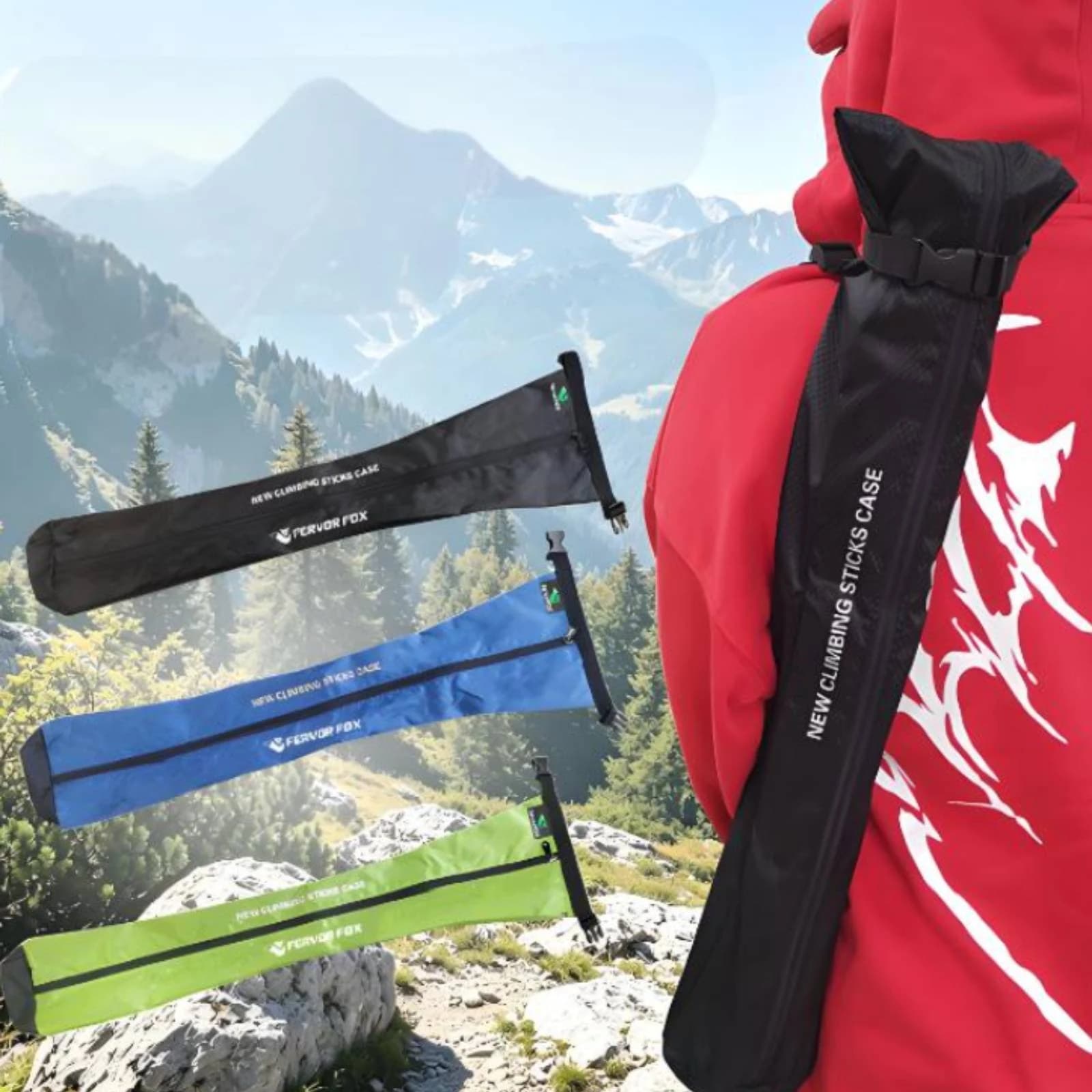 Hiking Pole Storage Bag Zippered Trekking Pole Bag Climbing Stick Sleeve Reinforced Trim Outdoor Gear Portable