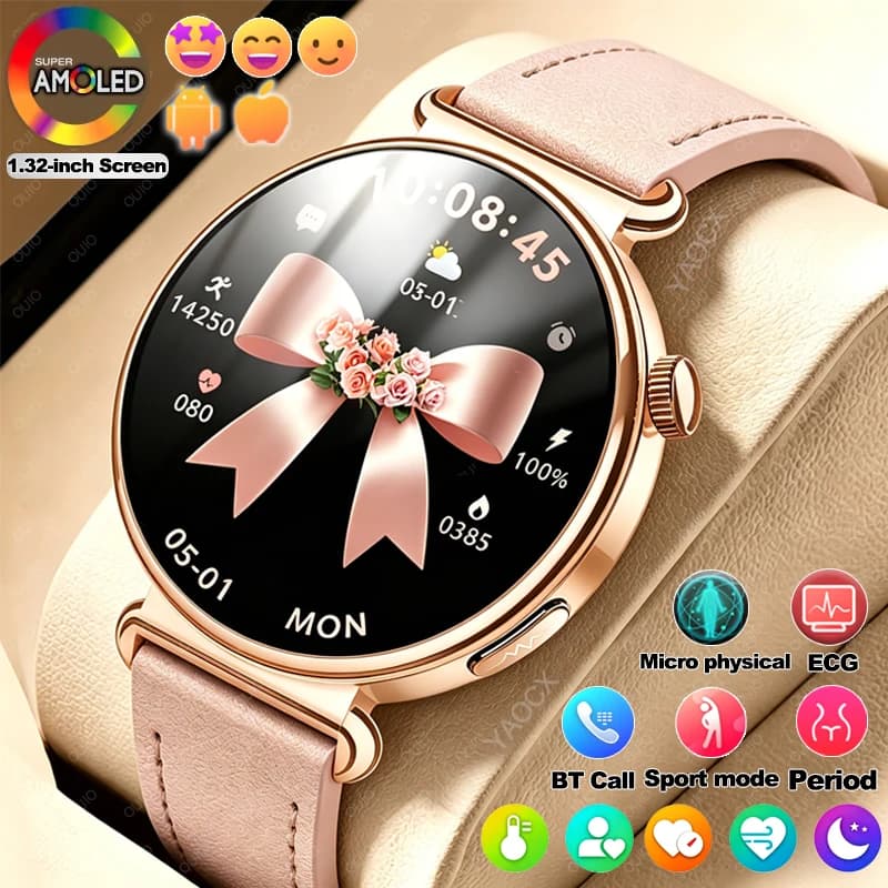 Smartwatch Donna 2026 alla Moda per la Salute: ECG + Frequenza Cardiaca, Monitoraggio Pressione Sanguigna, Schermo HD da 1,32 Pollici, Chiamate BT