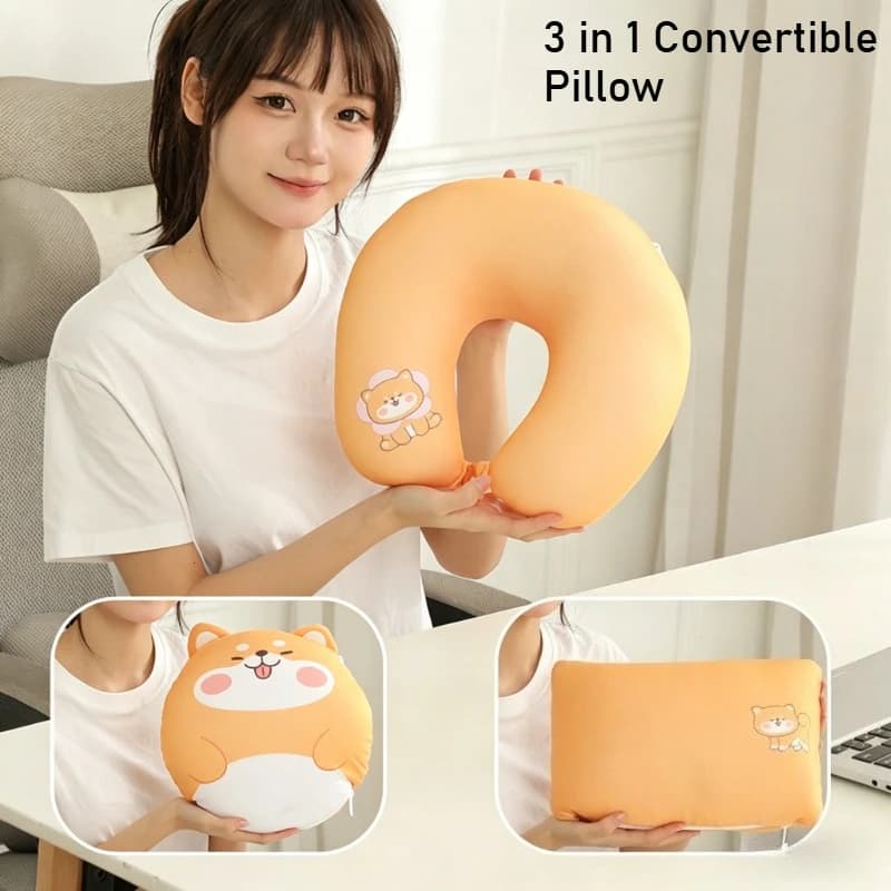 Transformable 3-in-1 Cute Animal Pillow Multi-Functional Cartoon Travel Neck Support Pillow Convertible Plush Toy for Flight