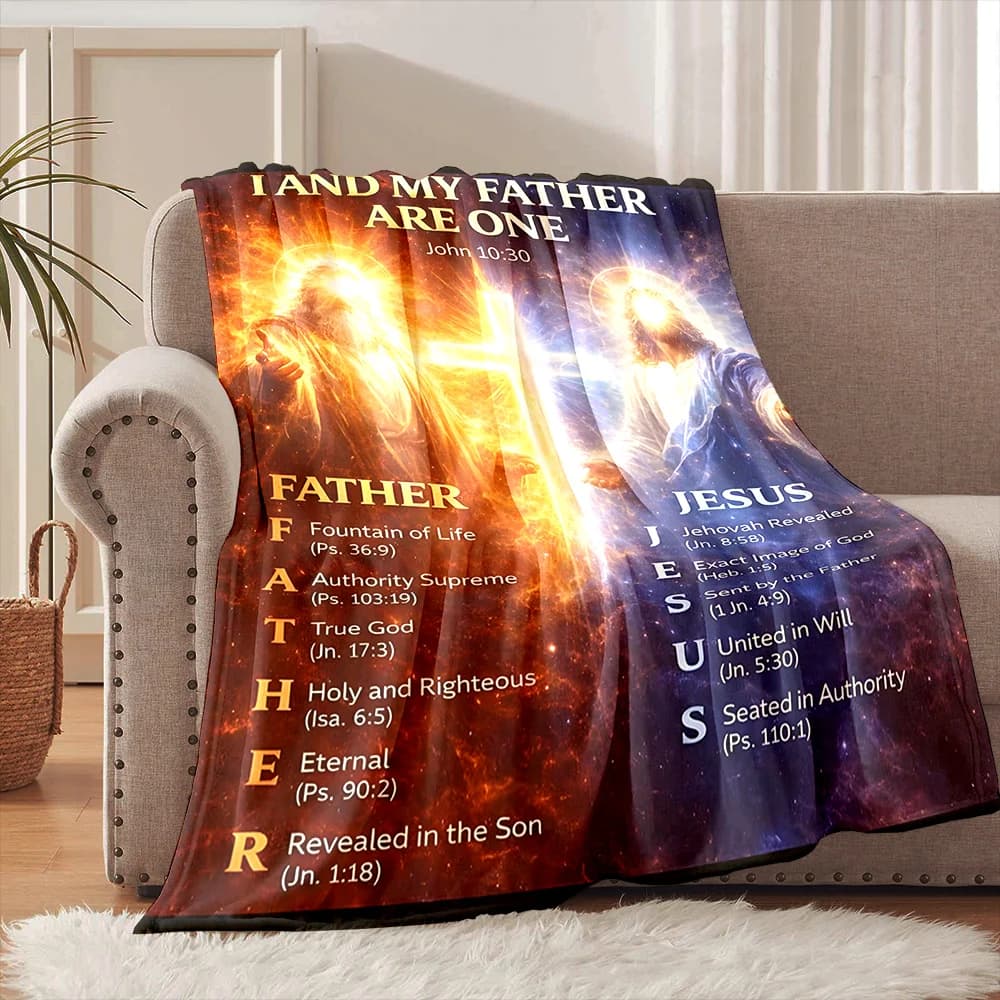 Coperta in flanella con stampa Faith-printed per padre e figlio, morbida e calda, adatta per viaggi a casa, picnic, campeggio e uso in camper.