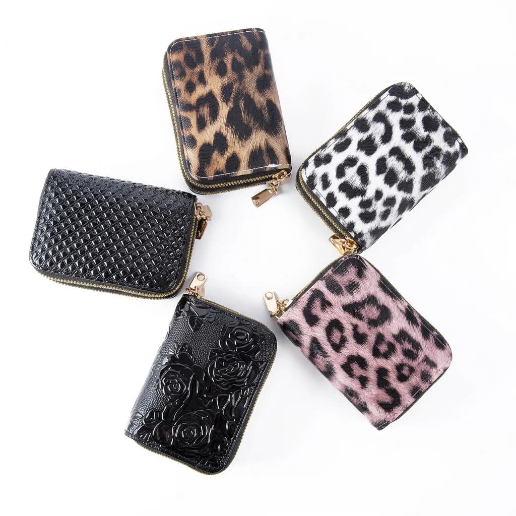 Portafoglio Mini con Blocco RFID, Leggero, Stampa Leopardata, Porta Carte in Pelle PU, Organizzatore di Carte con Blocco RFID, Porta Carte a Fisarmonica