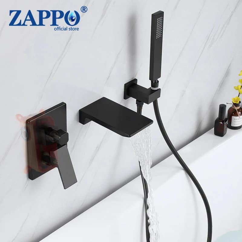 ZAPPO Set di rubinetti per vasca con scatola incorporata Beccuccio per vasca a 2 funzioni e doccia portatile Sistema doccia da bagno moderno nero opaco