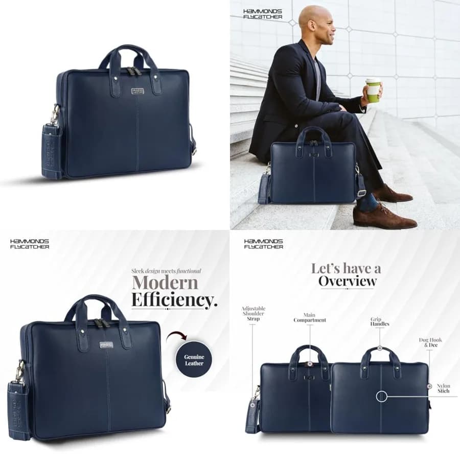 HAMMONDS FLYCATCHER Borsa per Laptop in Vera Pelle per Uomo, Custodia Imbottita per Laptop da 15.6 Pollici, Borsa Messenger in Pelle per Uomo, Valigetta