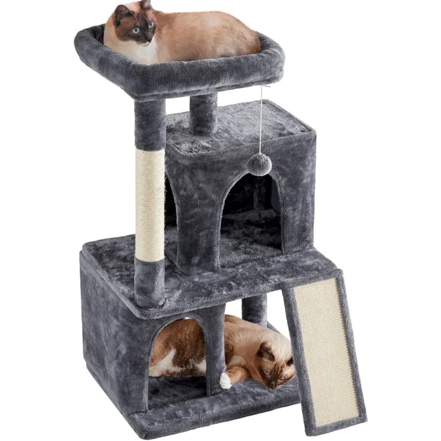 42" Multilevel Cat Tree Tower with Double Condos for Cats Kittens Dark Gray