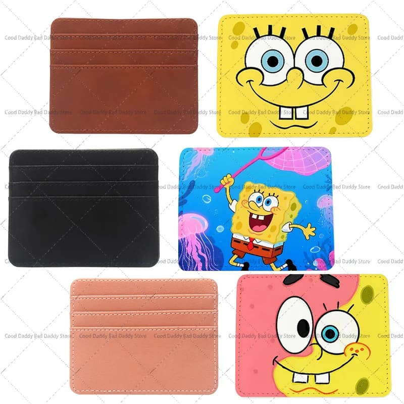 Cute SpongeBob SquarePants Print Slim Card Wallet Cartoon Cardholder Multi-Slots ID Card Case Portable Coin Purse Moneybag Gift
