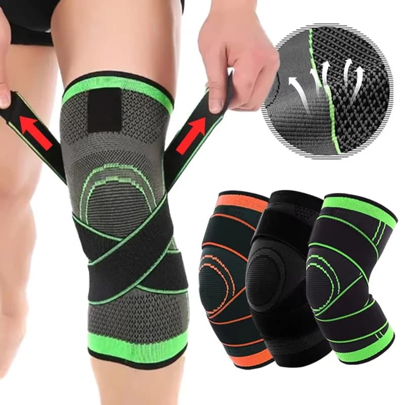 Ginocchiera regolabile a compressione in maglia per lo sport, assorbe rapidamente il sudore, mantiene i ginocchia caldi, rinforza le articolazioni, traspirante.
