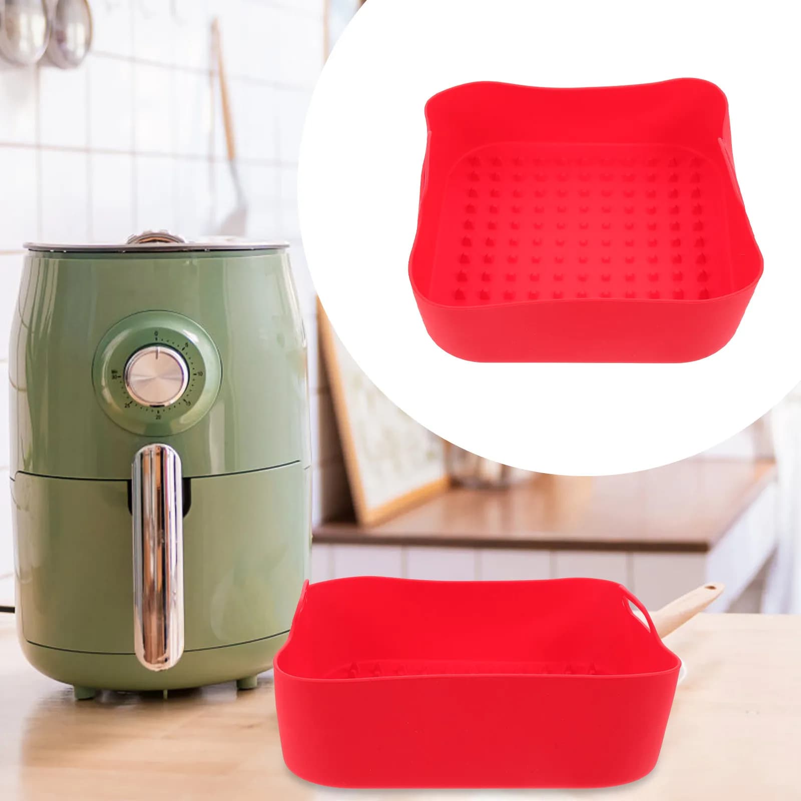 Rivestimento Pieghevole in Silicone per Friggitrice ad Aria, Riutilizzabile, Antiaderente, Resistente al Calore, per Cucina e Cottura
