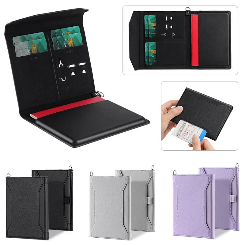 Portafoglio porta passaporto con blocco RFID sottile da uomo Bview Art - Organizzatore multi-carta antifurto per documenti identificativi di viaggio