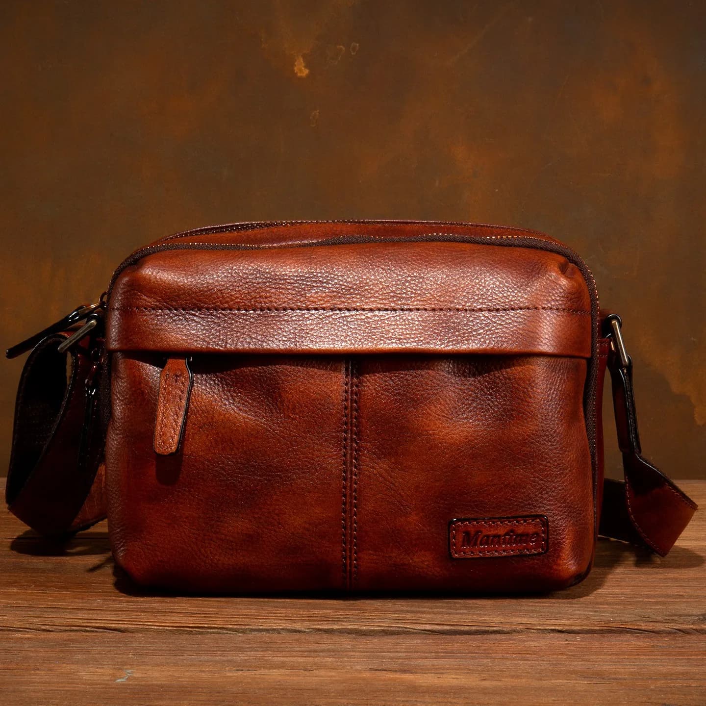 Hand-rubbed men's top-grain cowhide single-shoulder bag, women's genuine leather crossbody bag, vegetable-tanned cowhide crossbo