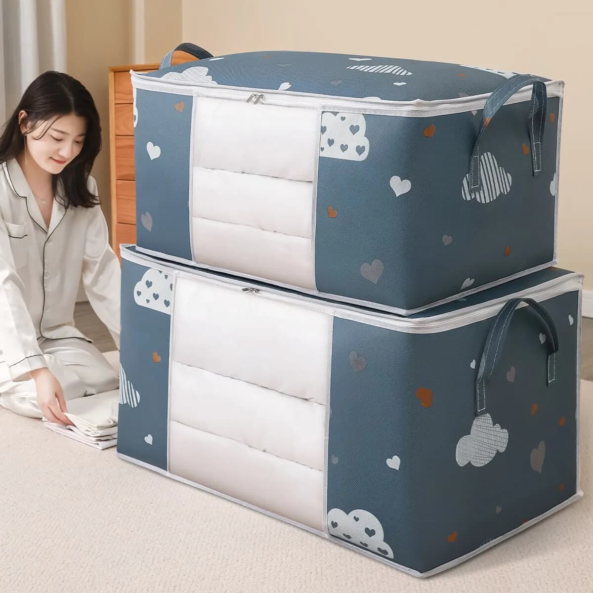 Large Capacity Clothes Storage Bag Organizer with Reinforced Handle Suitable for Foldable Bed Linens with Robust Hinge