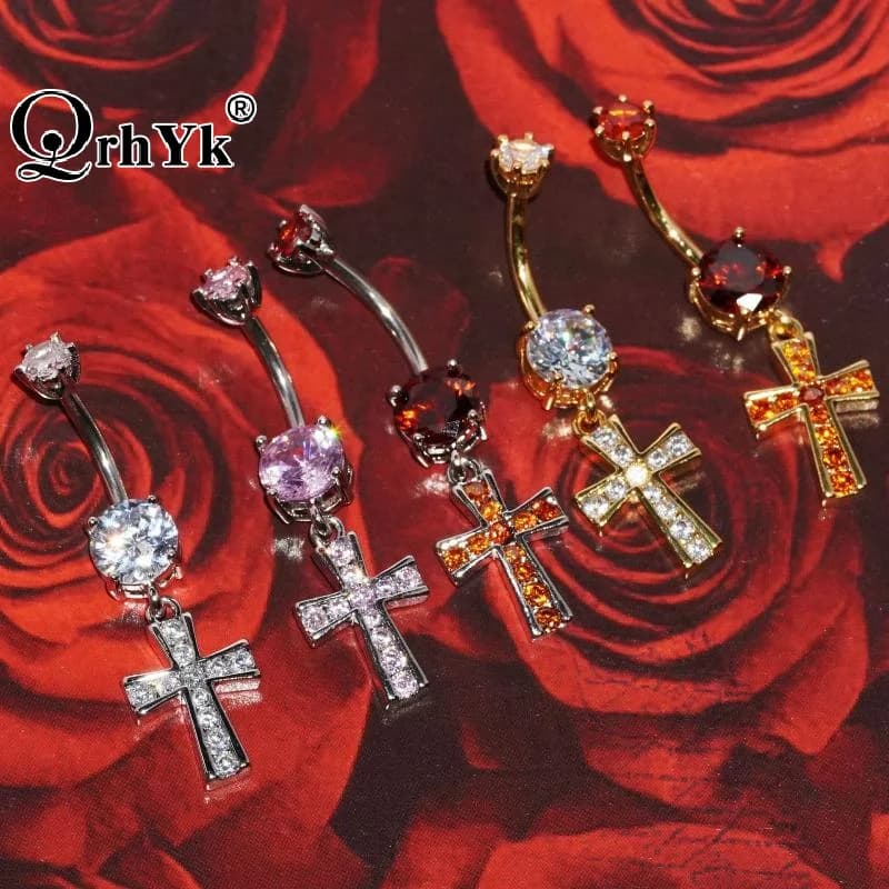 Cross Belly Button Ring Navel Piercing Sexy Belly Rings Body Piercing Navel Rings Body Jewelry For Women Girls