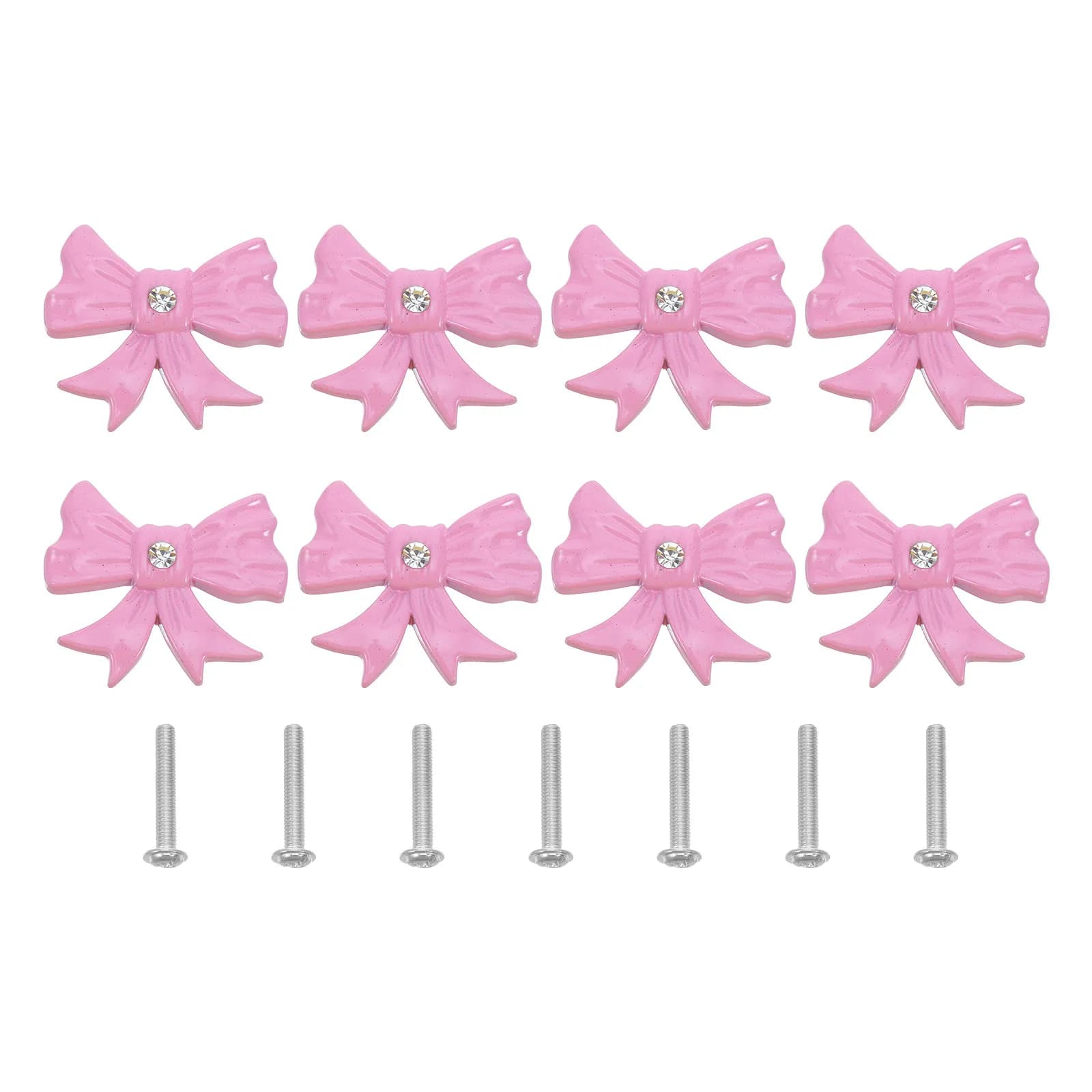 8Pcs Bow Cabinets Knobs Pink Bowknot Shaped Drawer Handles Single Hole Decorative Pulls for Bedroom Dresser Vanity Kitchen