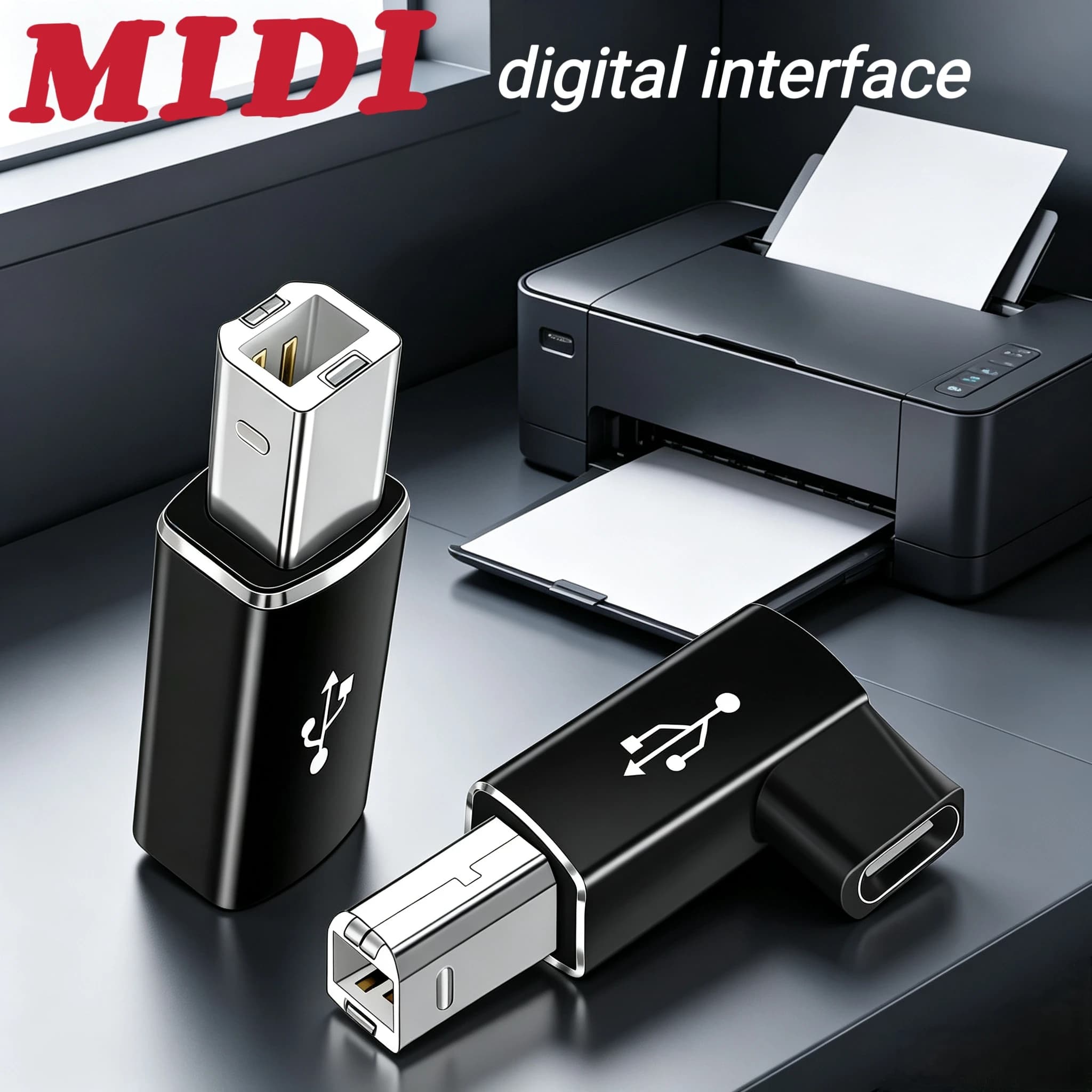 MIDI Printer Adapter USB Type C to Type B Male, suitable for printers, hard drive docks, fax machines, scanners, pianos,