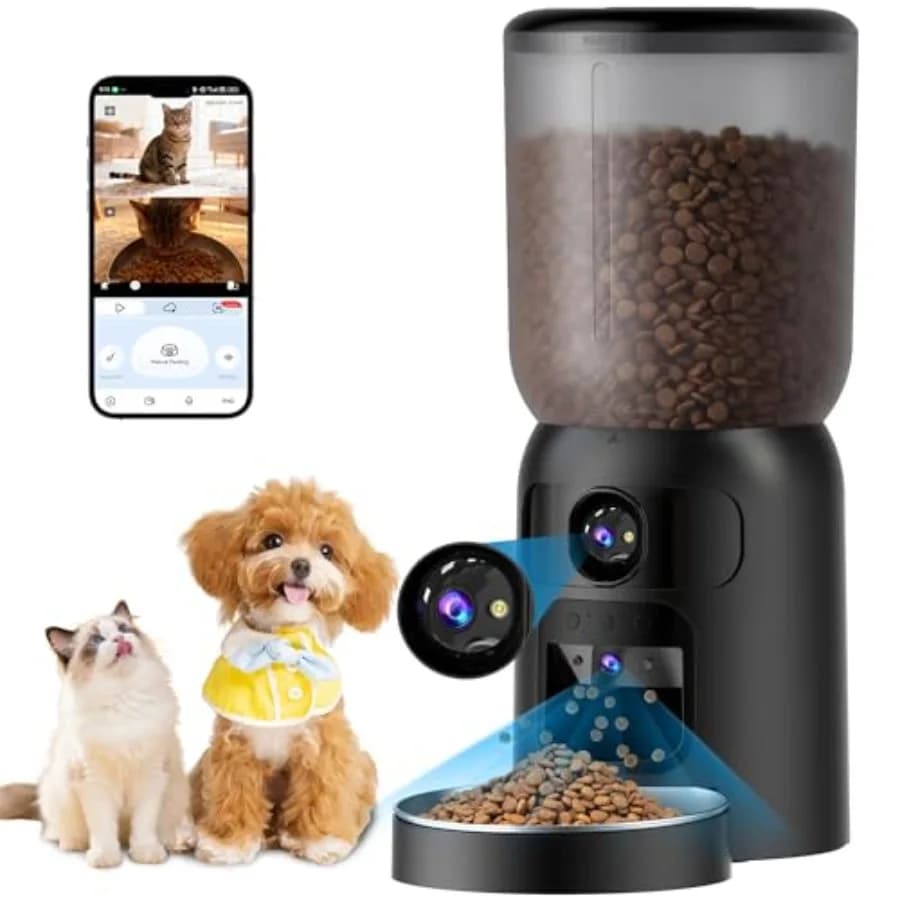 Distributore Automatico di Cibo per Gatti con Doppia Telecamera, Controllo App WiFi 5G: Contenitore Automatico per Cibo per Cani da 5L con Video HD 2K e Laser