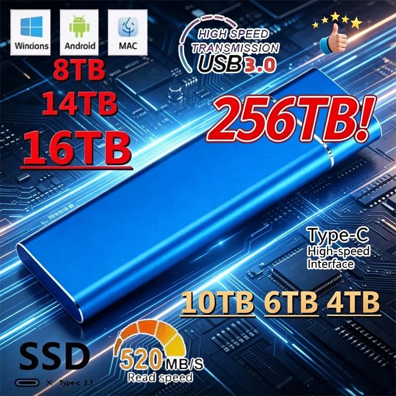Mini SSD USB Portatile 1TB 2TB ad Alta Velocità, Unità di Archiviazione Originale USB3.0 per Computer e Laptop