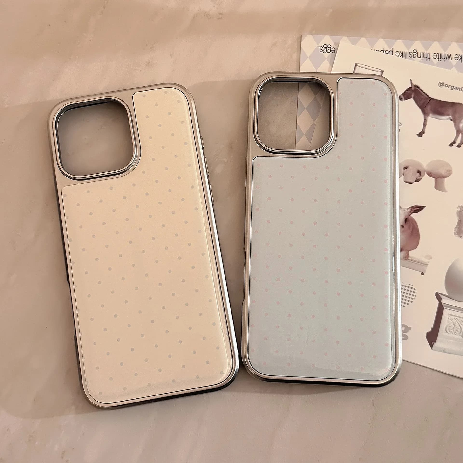 Phone Case with Silver Plated Edge with Korean Drop Collar for iPhone 12 13 14 15 16 Pro Max Shock Protective Case
