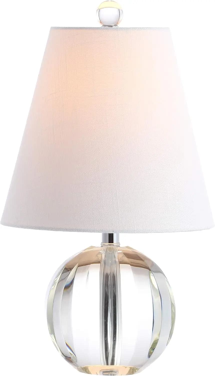 16" Clear Crystal Ball LED Table Lamp, White Modern Bedside Lamp with White Linen Shade, Glam Nightstand Light for Living Room, LED Bulb Included