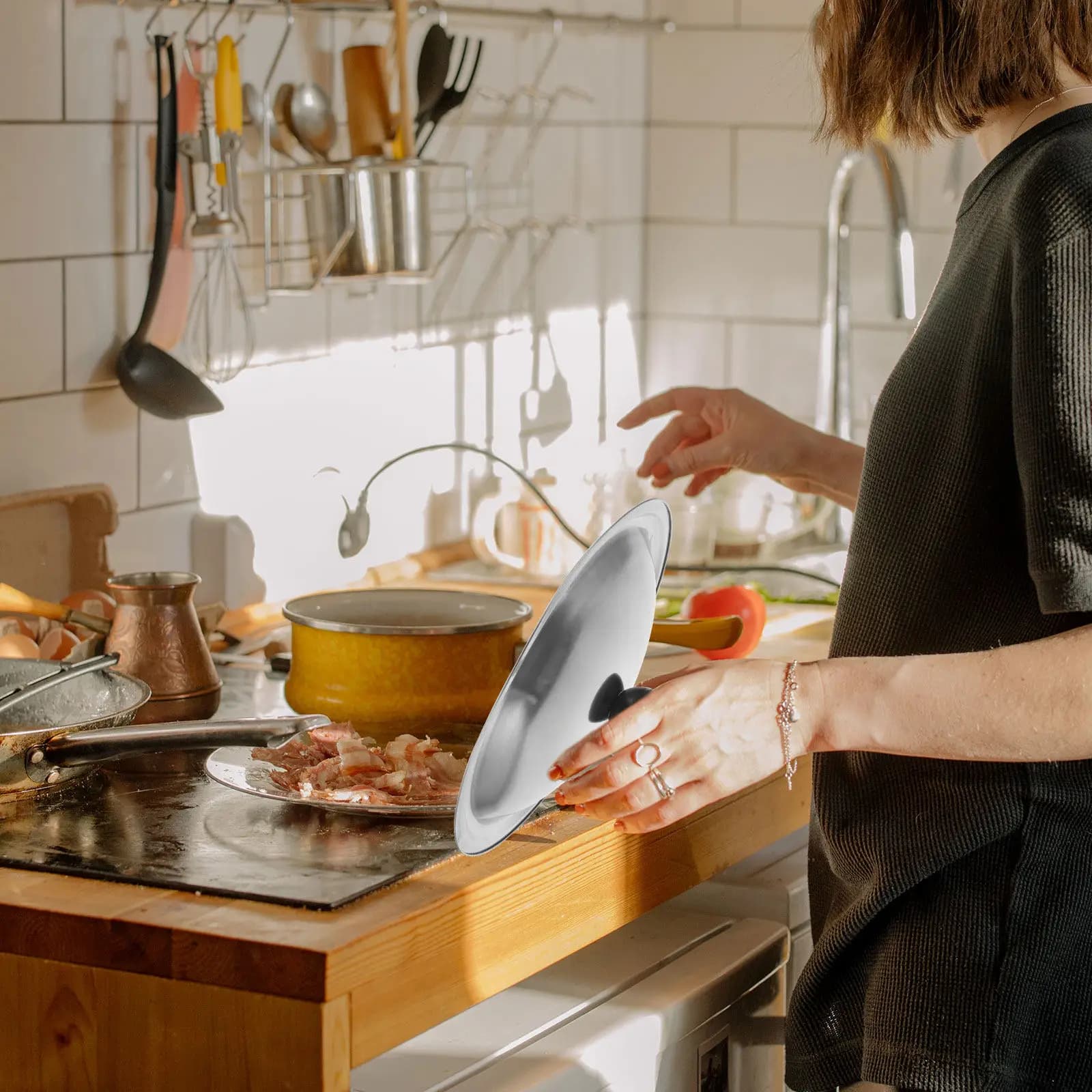 1 coperchio universale in acciaio inossidabile da 23,5 cm per pentole e padelle, ricambio per cucina e forniture da cucina