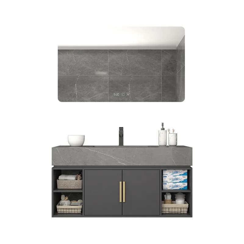 Mobile da bagno moderno e semplice con lastra di roccia, combinazione di lavabo per WC, mobiletto per lavabo a specchio intelligente