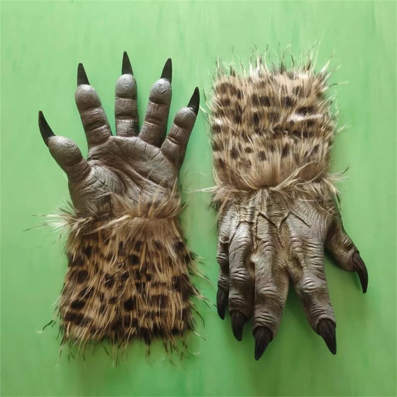 Guanti in Lattice a Forma di Zampa di Lupo, Artigli Realistici in Peluche, Accessorio per Costume da Lupo Mannaro per Adulti e Adolescenti, Regalo per Feste di Halloween e Cosplay