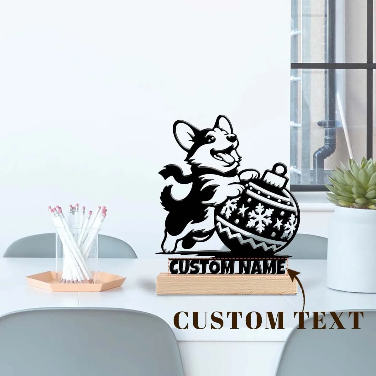 1pc Personalized Metal Artwork Customizable Name Equipped with Wooden Base Desktop Decoration That Does Not Require Assembly