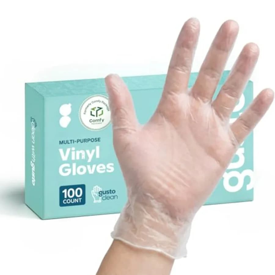 Guanti Monouso in Vinile GUSTO, Trasparenti, Senza Lattice, Senza Polvere, Senza BPA, Sicuri per Manipolazione Alimenti, Cucina e Pulizie