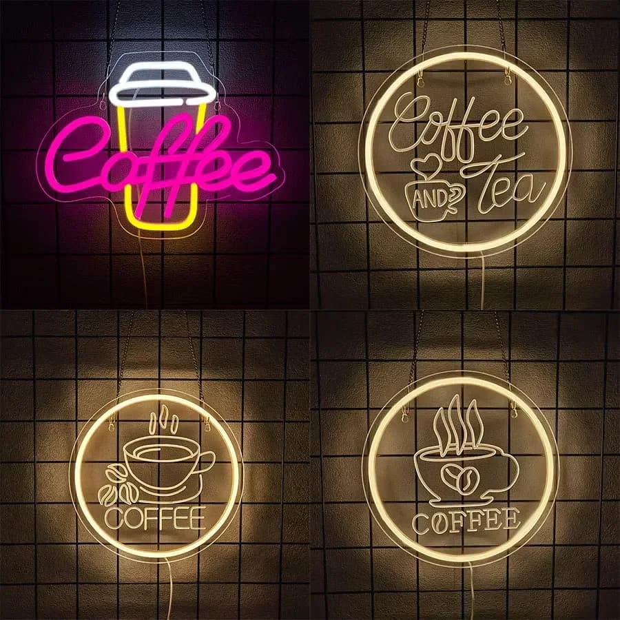 Insegna al Neon per Bar Caffè, Accessori Luminosi per Decorazione Murale, Insegna LED Moderna per Caffetteria, Decorazione Artistica per Stazione Caffè, Decorazione per Feste