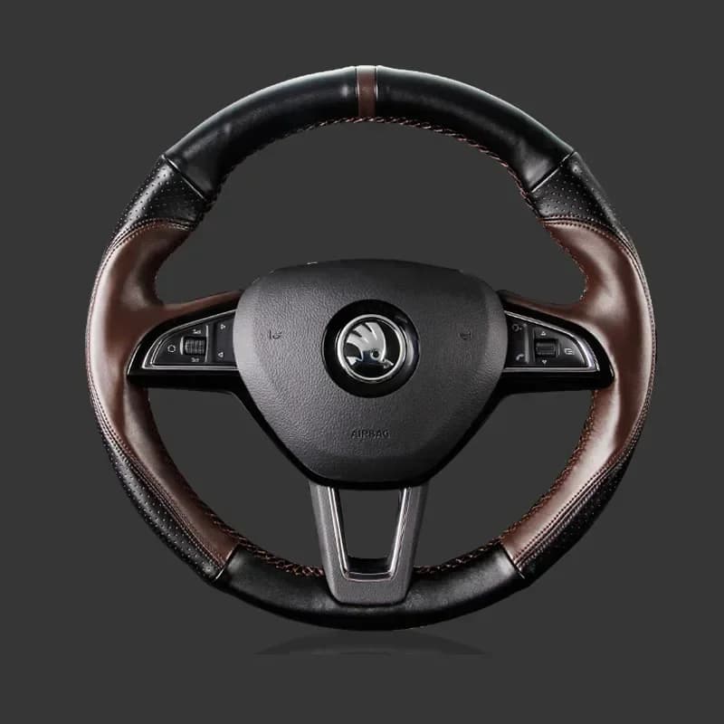 Coprivolante per auto a treccia cucito a mano personalizzato per Skoda Superb Rapid accessori interni per auto in vera pelle neri