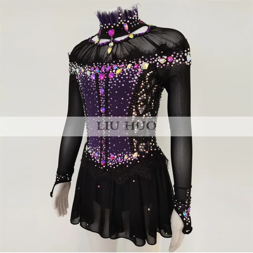 LIUHUO Ice Dance vestito da pattinaggio artistico donna ragazza Teen personalizza Costume Performance Competition body Gradient Black Roller