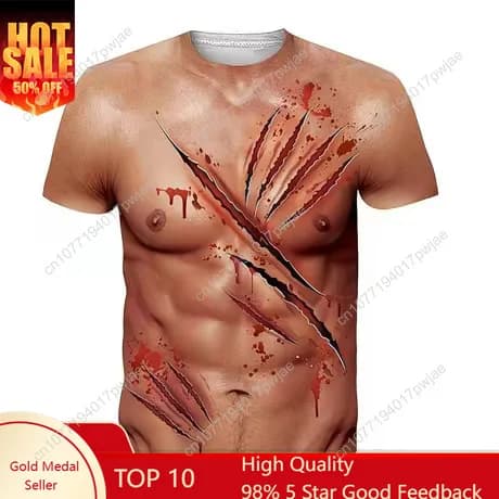 Men's Muscle-Fit Crew Neck T-Shirt — Loose, Casual Short Sleeve with 3D Digital Print