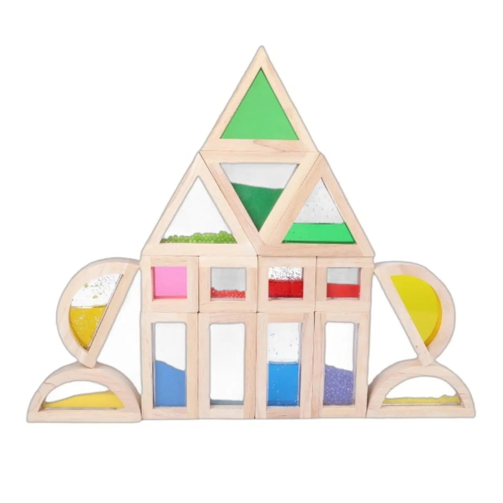 Wood Building Blocks Early Childhood Colorful Game Educational Creativity Rainbow Stackers Rainbow Stacking Blocks Geometric