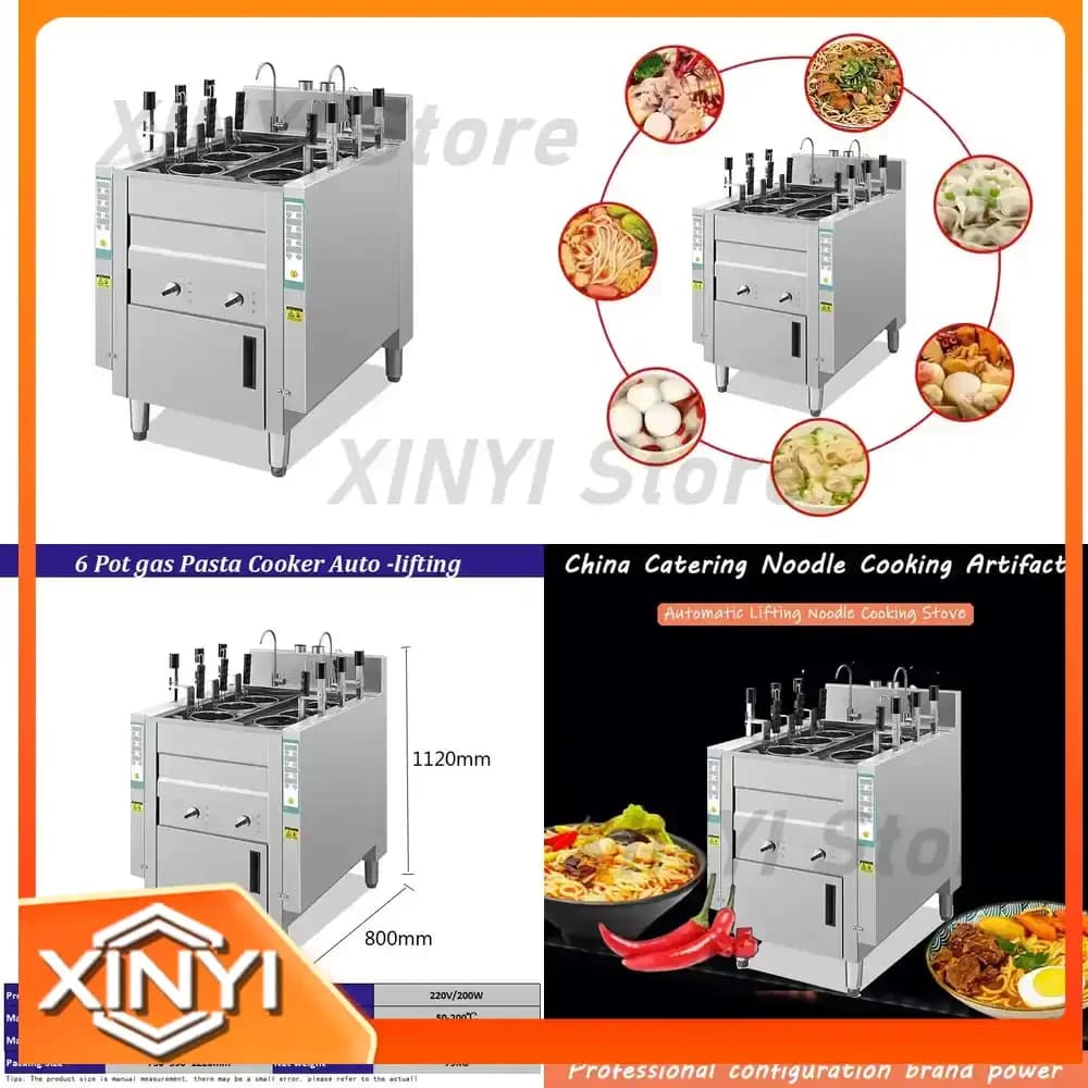 Intelligent 6-Pot Automatic Lift Pasta Noodle Cooking Machine for Outdoor Commercial Kitchen Equipment Energy Saving Ramen